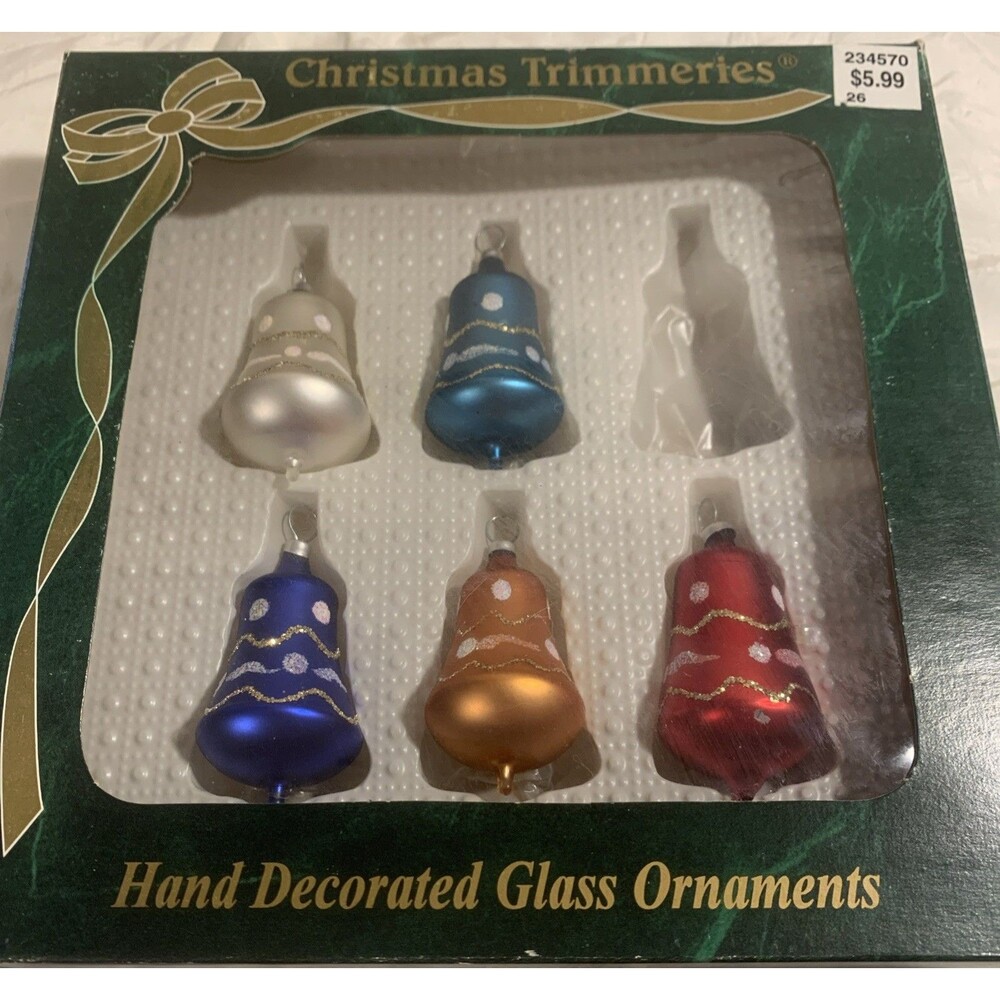 Vintage Bradford Trimmeries Mini Glass Bell Ornaments Christmas Feather Tree